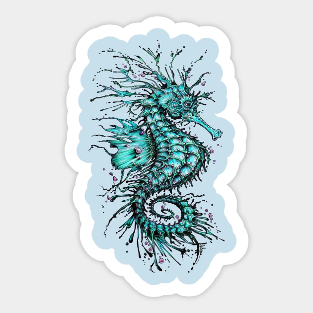 Cyan Seahorse Sticker by TAOJB